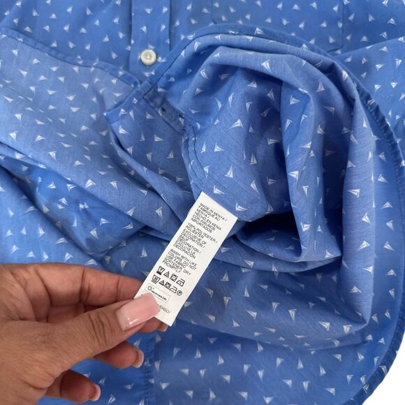 Izod Mens Small Blue Short Sleeve Button-Down Shirt With Sailboat Print - Picture 3 of 10